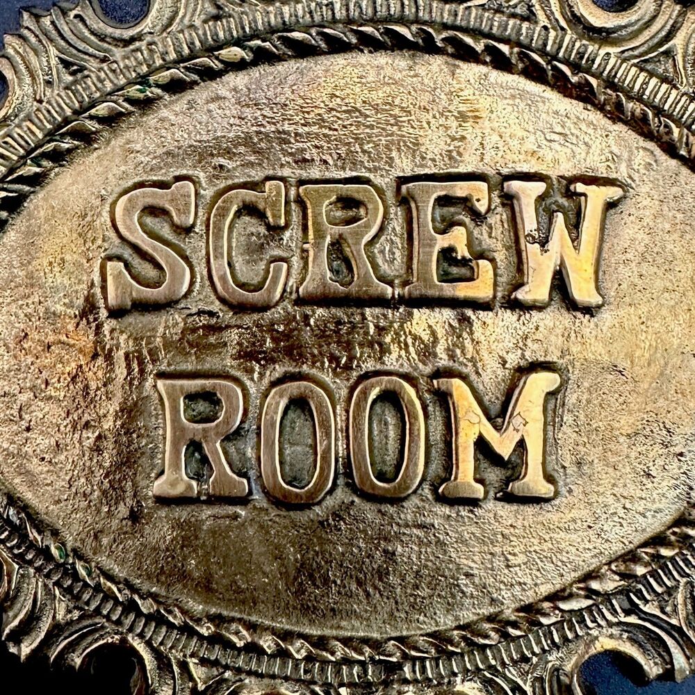 Vintage Brass SCREW ROOM Door Sign Plaque Nautical Marine Decor Taiwan 6.5” - Picture 3 of 12